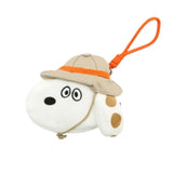 Featuring officially licensed Peanuts plush mini pouch in the shape of the character Marbles' face, wearing a tan safari hat with a orange cord loop for hanging.