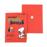 Two officially licensed Peanuts notebooks in red and blue featuring Snoopy and Charlie Brown. The image demonstrates the unique "wing" cover flaps being used as bookmarks and page markers within the lined journal pages.