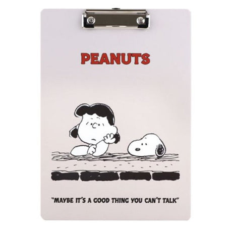Officially licensed Peanuts wooden clipboards showing classic comic strip art featuring Snoopy, Lucy, and Woodstock
