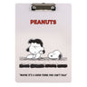 Officially licensed Peanuts wooden clipboards showing classic comic strip art featuring Snoopy, Lucy, and Woodstock
