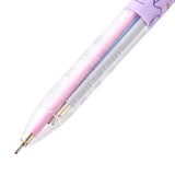 An officially licensed purple Pokemon 3-color ballpoint pens featuring a 3D Ditto character topper and a 0.7mm tip, decorated with various Ditto expressions on the barrel.
