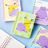 Officially licensed Pokemon spiral notebooks featuring magnetic closure flaps shaped like Ditto and Ditto-faced Pikachu