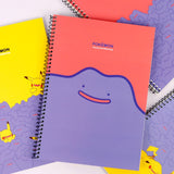 A set of four officially licensed Pokemon spiral notebooks featuring Ditto and Pikachu, with Ditto's transformation into Pikachu.