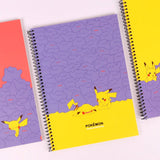 A set of four officially licensed Pokemon spiral notebooks featuring Ditto and Pikachu, with Ditto's transformation into Pikachu.