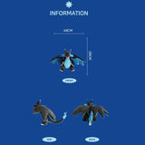 Pokemon_Mega_Charizard_ plush dragon toy with measurements on a blue background
