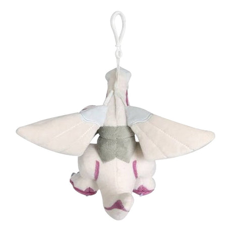 An officially licensed Pokemon Palkia plush keychain clip featuring a white and grey body with vibrant purple stripes and spatial wings