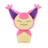 An officially licensed Skitty plush sitting upright with a happy expression, pink and cream fur, large ears, and a puffy pink tail