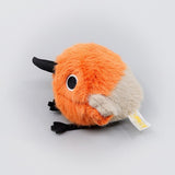 A round, fluffy Asian Dowitcher bird plush keychain with bright orange and tan fur, a black beak, and small black feet