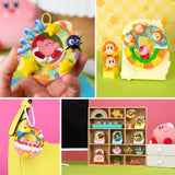 Officially licensed Kirby Manmaru Loop Re-Ment blind box set featuring a pink rainbow loop Kirby figure alongside the full display box and six collectible loop dioramas