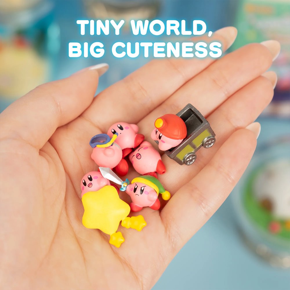 Officially licensed Kirby Terrarium Collection Deluxe Memories Re-Ment blind box figure featuring Kirby and Marx inside a clear globe alongside five other collectible jar and globe diorama displays