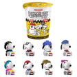 Officially licensed Peanuts Snoopy Rokimoto Series 2 noodle cup blind box packaging pictured above eight collectible Snoopy mini figures wearing various hats and costumes holding ramen bowls