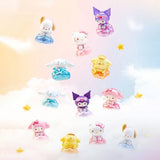 A set of 12 officially licensed Sanrio character figures, featuring two distinct finishes: 6 regular matte models and 6 glossy models. Each character sits on a translucent cloud base that lights up upon gentle impact.