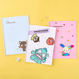 An officially licensed Sanrio three colorful spiral notebooks featuring Chococat, Hangyodon, and Usahana, comes with lined paper and a subtle character illustration in the bottom corner