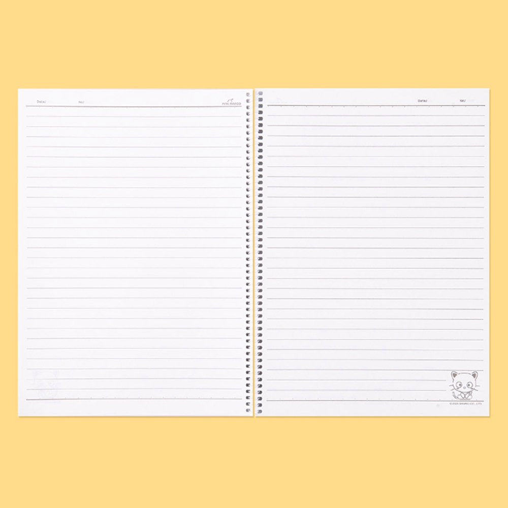 An officially licensed Sanrio three colorful spiral notebooks featuring Chococat, Hangyodon, and Usahana, comes with lined paper and a subtle character illustration in the bottom corner