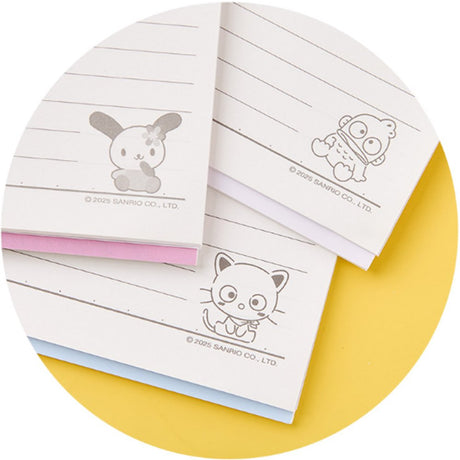 An officially licensed Sanrio three colorful spiral notebooks featuring Chococat, Hangyodon, and Usahana, comes with lined paper and a subtle character illustration in the bottom corner