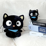 Officially licensed Sanrio Chococat plush with signature blue scarf. This authentic black cat stuffed animal features iconic big eyes and whiskers, making it a must-have for Chococat collectors and Sanrio fans.