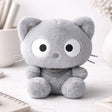 An officially licensed Sanrio Chococat plush doll designed in a solid grey monochrome color palette with large embroidered white and black eyes