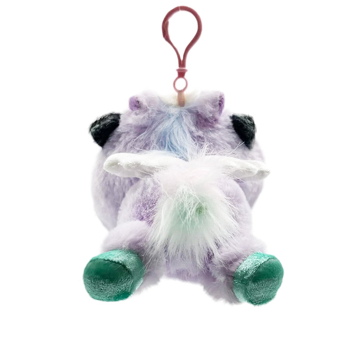 Officially licensed Chococat bag clip  plush doll wearing a Pegasus costume a super soft, fluffy pastel purple. Features shimmering pastel colors, glittery wings, and a gorgeous rainbow tail, making it a must-have fantasy friend.. Perfect size to attach to your backpack, bag, purse, car, or pants. Ideal collectible toy for fans and Sanrio enthusiasts.
