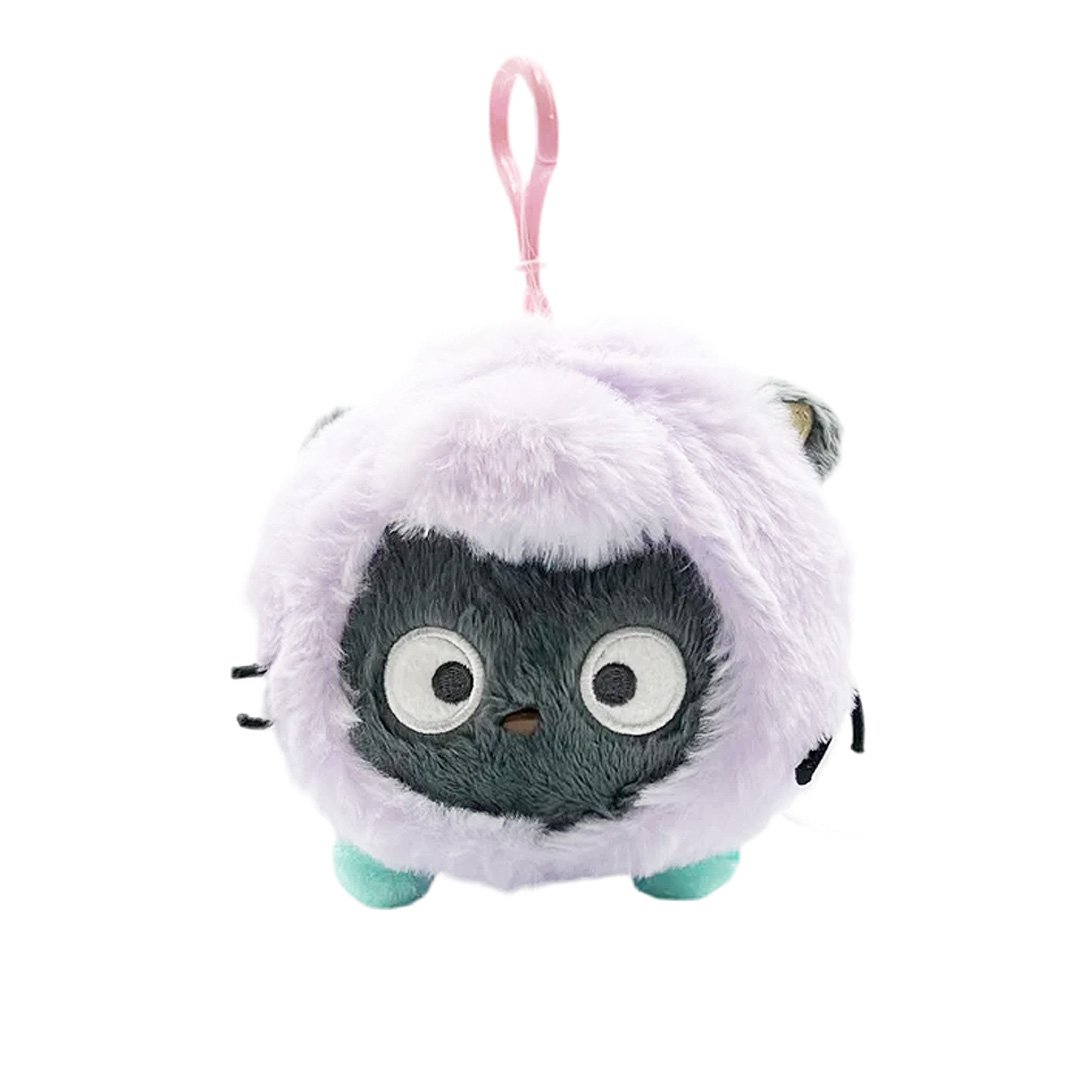 Officially licensed Chococat bag clip  plush doll wearing a Pegasus costume a super soft, fluffy pastel purple. Features shimmering pastel colors, glittery wings, and a gorgeous rainbow tail, making it a must-have fantasy friend.. Perfect size to attach to your backpack, bag, purse, car, or pants. Ideal collectible toy for fans and Sanrio enthusiasts.