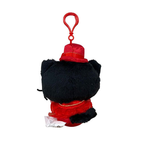 Officially licensed by Chococat Plush keychain in a red dress with hat on a white background. He’s perfect for ornament , displaying, or gifting Christmas to Sanrio fans of all ages.