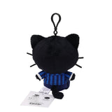 Officially licensed Chococat bag clip  plush doll wearing a in a school uniform. Heblue striped shirt, a white collar, and a bow tie. Perfect size to attach to your backpack, bag, purse, car, or pants. Ideal collectible toy for fans and Sanrio enthusiasts.