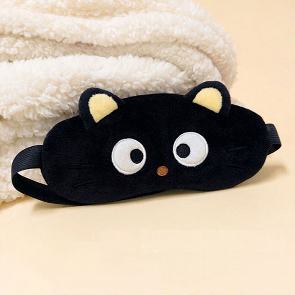 Officially licensed Sanrio Chococat black plush sleep mask with 3D ears and embroidered face