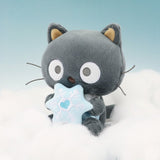 Magical Chococat Snow Angel plush sitting on soft clouds against a light blue background, creating a serene winter scene