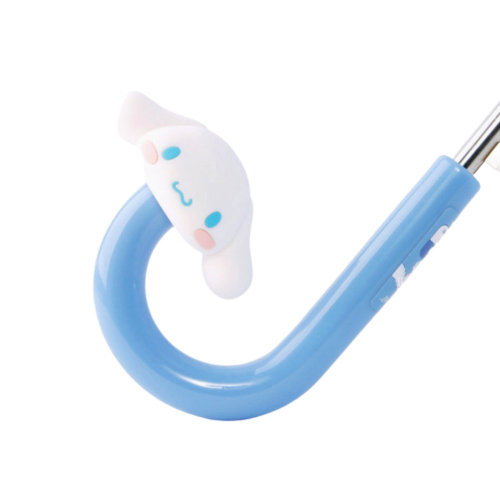 Light blue Sanrio Cinnamoroll kids' umbrella featuring a gradient canopy with one clear see-through safety panel, finished with a 3D Cinnamoroll J-handle.