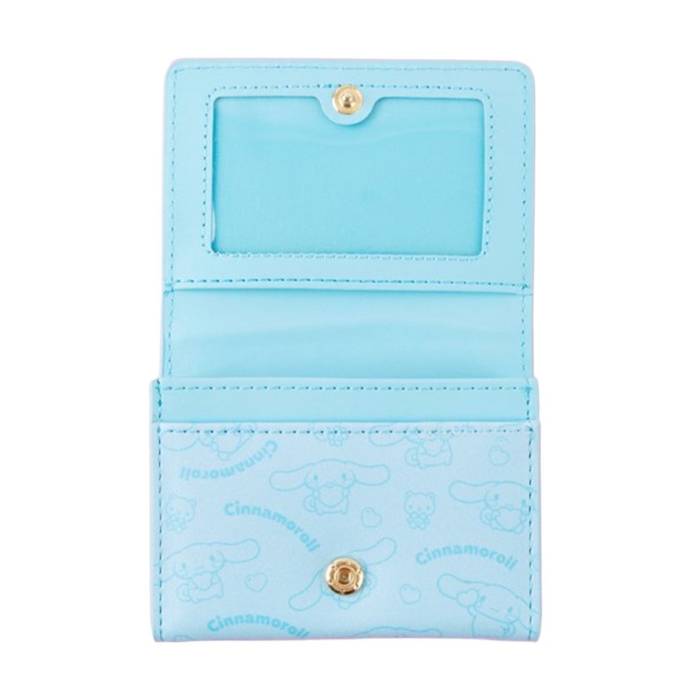 An officially licensed collection of Sanrio character mini wallet in blue featuring Cinnamoroll