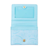 An officially licensed collection of Sanrio character mini wallet in blue featuring Cinnamoroll