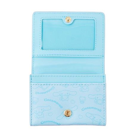 An officially licensed collection of Sanrio character mini wallet in blue featuring Cinnamoroll