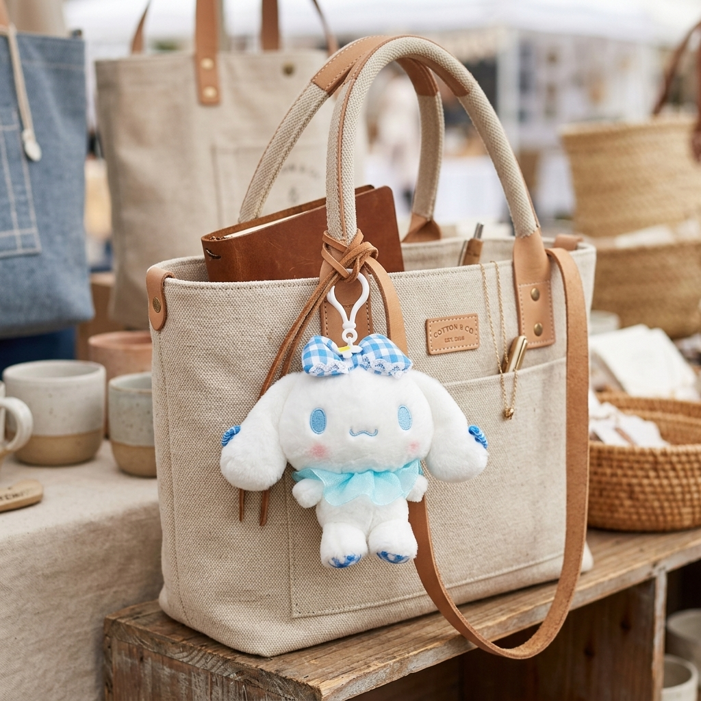 Sanrio Cinnamoroll Wing Gingham Clip-On Plush Keychain