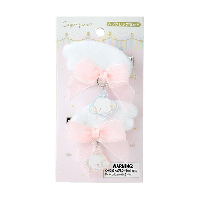 Packaged Cogimyun hair clip set with a bow and bear charm on a white background