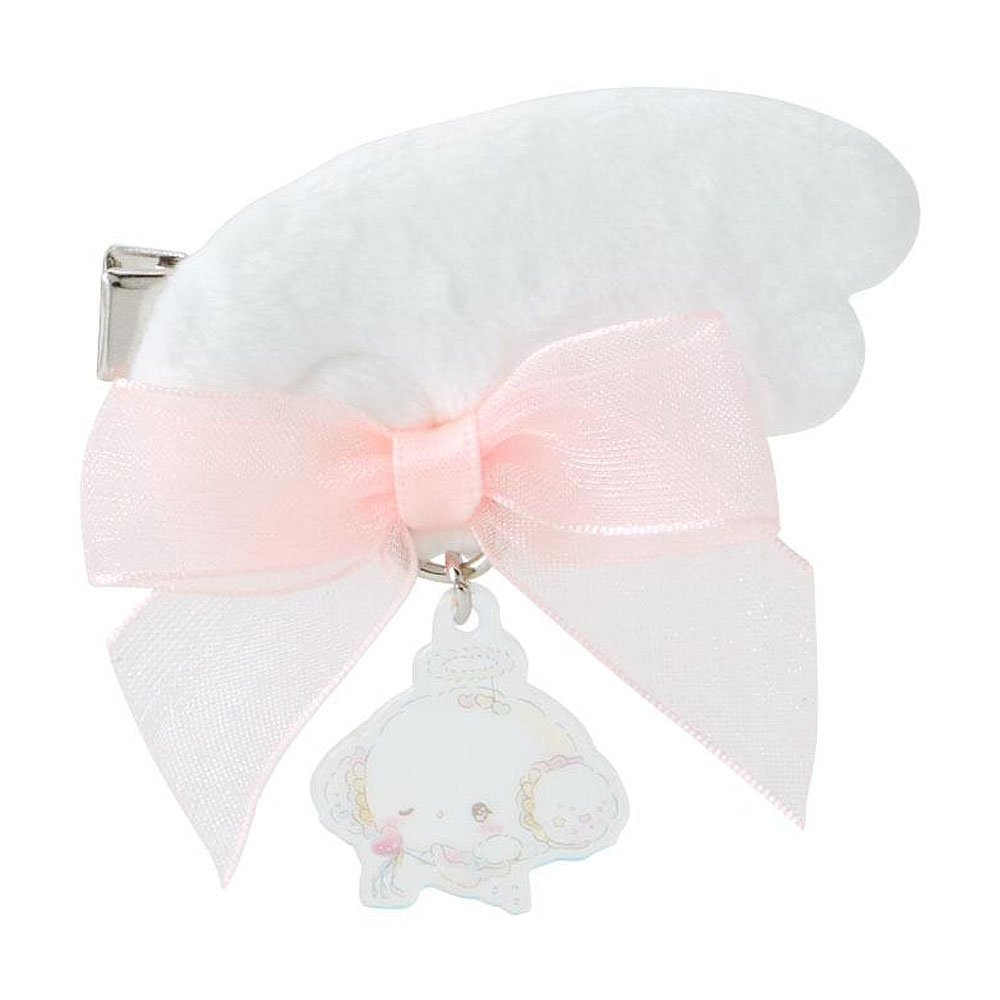 Hair bow with a pink center and white ribbon, featuring a small Cogimyun charm design on a white background.