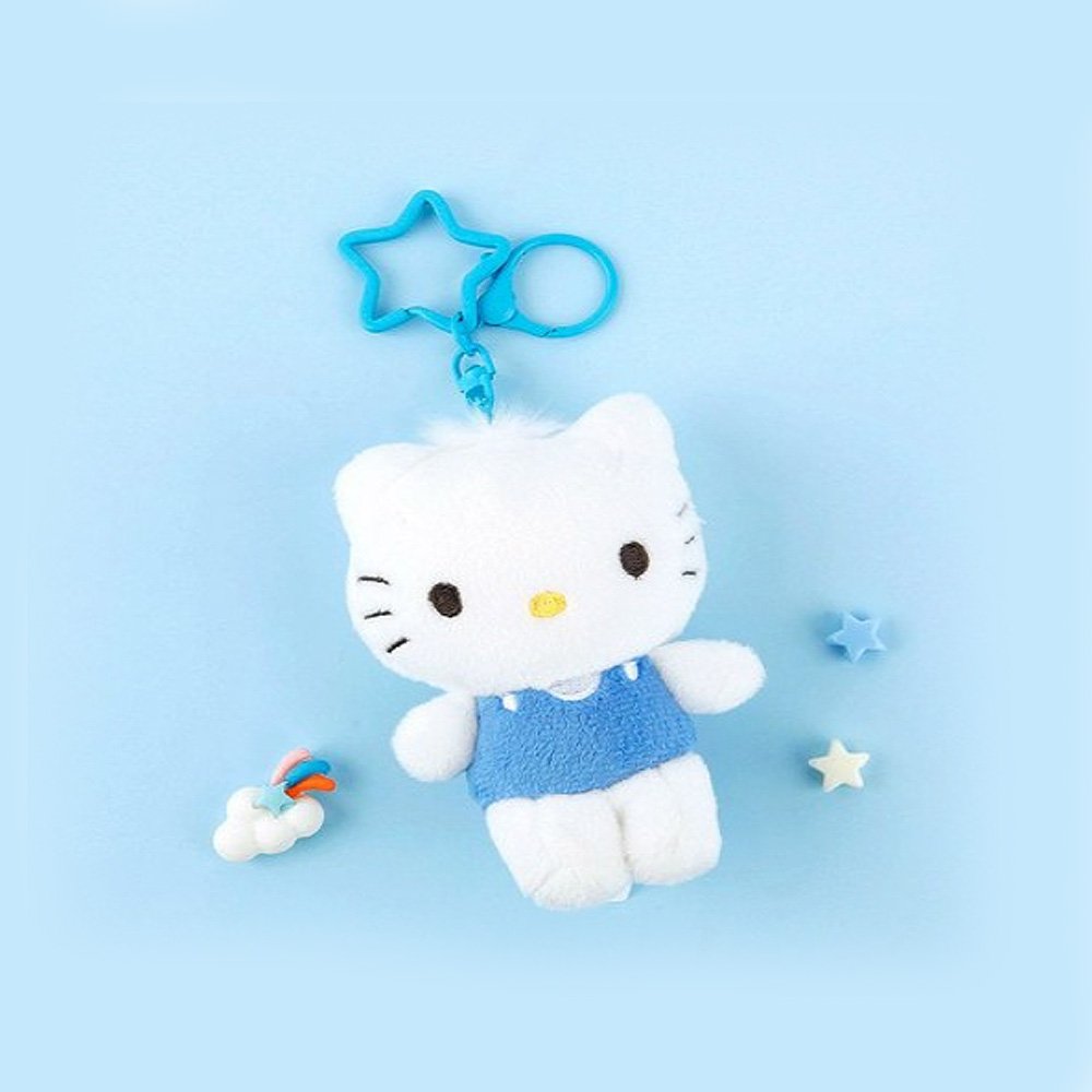 Official license Dear Daniel Plush backpack keychain with a blue dress on a light blue background