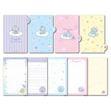 An officially licensed Sanrio Hangyodon spiral-bound notebook, featuring a glitter finish with gold stars and an illustration of Hangyodon. Includes four distinct, colorful dividers and five different interior page designs.
