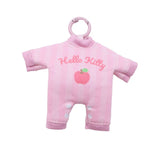 A pink Hello Kitty baby outfit plush keychain with a carabiner clip