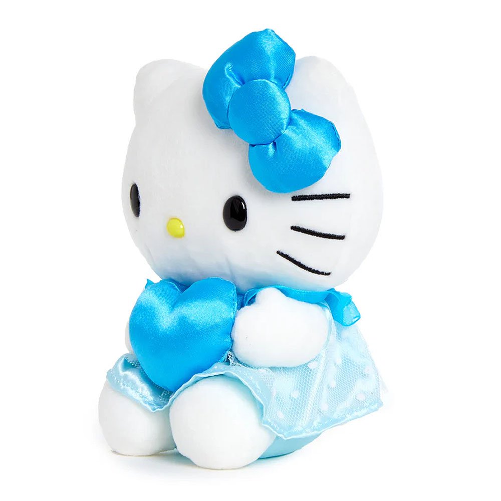Hello Kitty with a blue bow and dress on a white background