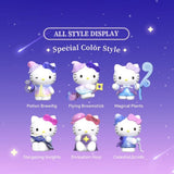 An officially licensed Sanrio collection of Hello Kitty figures in a magical theme, featuring 12 different designs of Hello Kitty dressed as a witch or wizard.