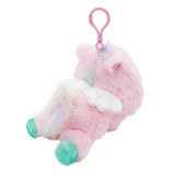Officially licensed Hello Kitty bag clip  plush doll wearing a Pegasus custume a super soft, fluffy pink costume. Features shimmering pastel colors, glittery wings, and a gorgeous rainbow tail, making it a must-have fantasy friend.. Perfect size to attach to your backpack, bag, purse, car, or pants. Ideal collectible toy for fans and Sanrio enthusiasts.
