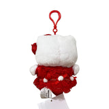 Officially licensed by Hello Kitty  Plush keychain in a red dress with white accent pompom on a white background. she’s perfect for cuddling, displaying, or gifting Christmas to Sanrio fans of all ages.