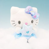 Sanrio Official license Hello Kitty Snow Angel 7-inch plush with iridescent bow, holding a blue snowflake, perfect for kawaii winter decor.