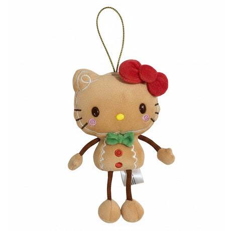 Official licensed Hello Kitty gingerbread man Christmas ornament plush kawaii holiday decoration with dangling limbs and gold cord