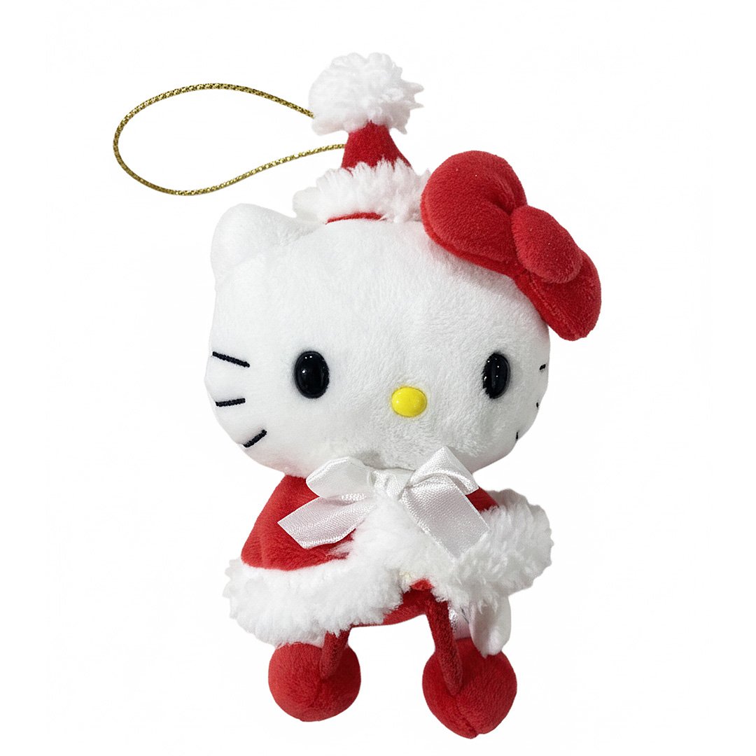 Official licensed Sanrio Hello Kitty Santa Christmas ornament plush with red cape white fur trim dangling limbs holiday tree decoration