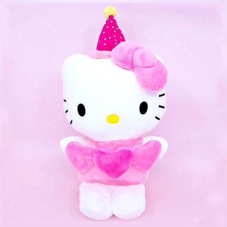 Fall in love with the Sanrio Hello Kitty Triple Heart Valentine's Plush! Featuring three sweet hearts and a festive polka-dot hat, this soft plush is the perfect gift for collectors and loved ones this Valentine's Day. Shop the collection today!