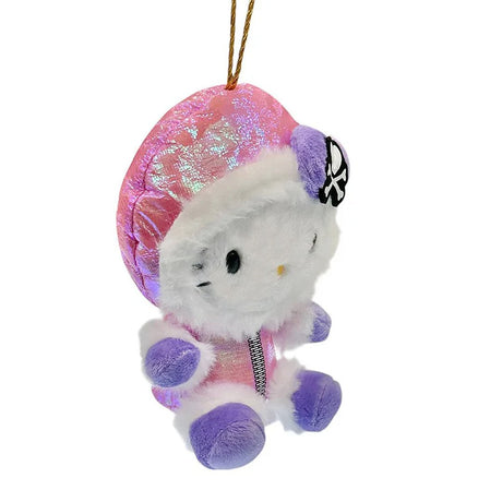 This exclusive Hello Kitty x Tokidoki design is perfect for the holiday season. Hello Kitty sports a trendy look with an iridescent pink holographic beanie adorned with her signature purple bow decorated with a white heart and crossbones skull Tokidoki mark. She's dressed in a stylish pink holographic vinyl puffer jacket. This ornament is perfect collectible, gifting or decorating your home.