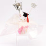 An officially licensed Class of 2026 Sanrio graduation gift set featuring six popular plush characters, Usahana, Corocorokuririn, Wish Me Mell, and Dinguri Days Mashu wearing black graduation caps. The characters are arranged like a bouquet with silver star balloons and "Congrats Grad" decorations.