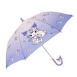 Purple Sanrio Kuromi kids' umbrella featuring a purple gradient canopy with one clear see-through safety panel, finished with a 3D Kuromi J-handle.
Perfect for rainy day
