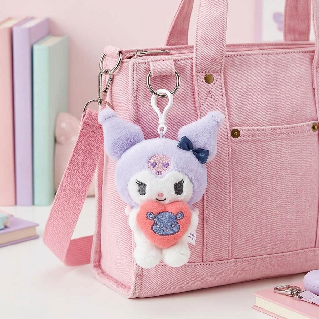Sanrio Kuromi Clip-On Heart Plush Keychain