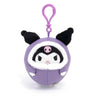Officially licensed by Sanrio Kuromi plush keychain in winter purple color puffer jacket . on a white background.  There're perfect for bagpack charm, keychain, displaying, or gifting to Sanrio fans of all ages.
